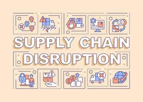 Supply chain disruption word concepts yellow banner. Distribution. Infographics with editable icons on color background. Isolated typography. Vector illustration with text