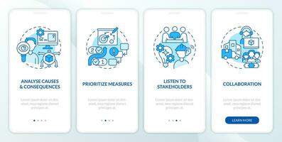 Supply chain disruptions blue onboarding mobile app screen. Logistics walkthrough 4 steps editable graphic instructions with linear concepts. UI, UX, GUI template vector