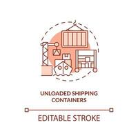 Unloaded shipping containers terracotta concept icon. Vulnerability in supply chain abstract idea thin line illustration. Isolated outline drawing. Editable stroke vector