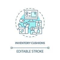 Inventory cushions turquoise concept icon. Parts storage. Key supply chain strategy abstract idea thin line illustration. Isolated outline drawing. Editable stroke vector