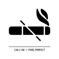 No smoking pixel perfect black glyph icon. Cigarettes ban sign. Important rule of toilet room usage. Fresh air. Silhouette symbol on white space. Solid pictogram. Vector isolated illustration