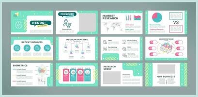 Neuromarketing presentation templates set. Decision making. Effective marketing campaign. Consumer psychology. Ready made PPT slides on white background. Graphic design vector