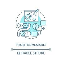 Prioritize measures turquoise concept icon. Define goals. Disruption action plan abstract idea thin line illustration. Isolated outline drawing. Editable stroke vector