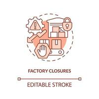 Factory closures terracotta concept icon. Vulnerability in supply chain abstract idea thin line illustration. Isolated outline drawing. Editable stroke vector