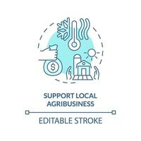 Editable support local agribusiness icon representing heatflation concept, isolated vector, linear illustration of solutions to global warming. vector