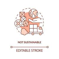 Not sustainable terracotta concept icon. Environment harm. Supply chain challenge abstract idea thin line illustration. Isolated outline drawing. Editable stroke vector