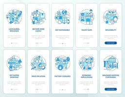 suministro cadena interrupciones azul inducción móvil aplicación pantalla. logística recorrido 4 4 pasos editable gráfico instrucciones con lineal conceptos. ui, ux, gui modelo vector