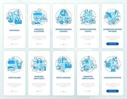 2D blue icons representing heatflation mobile app screen set. 5 steps graphic instructions with linear concepts, UI, UX, GUI template. vector