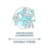 Analyse causes and consequences turquoise concept icon. Disruption action plan abstract idea thin line illustration. Isolated outline drawing. Editable stroke vector