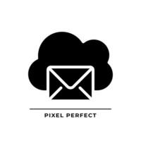 Cloud based email black glyph icon. Online communication tools. Computing network for interaction. Send message. Silhouette symbol on white space. Solid pictogram. Vector isolated illustration