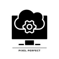 Cloud based software black glyph icon. Application online support. Computing technology in programming. Silhouette symbol on white space. Solid pictogram. Vector isolated illustration