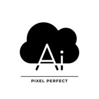 Cloud based AI black glyph icon. Technology of processes automation. Artificial intelligence development. Silhouette symbol on white space. Solid pictogram. Vector isolated illustration