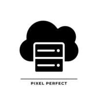 Cloud server black glyph icon. Digital storage for data. Information keeping online resource. Data center technology. Silhouette symbol on white space. Solid pictogram. Vector isolated illustration