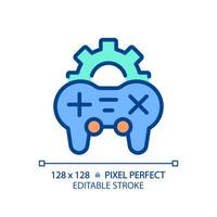 Game settings pixel perfect RGB color icon. Videogame adjustment menu. Console controller. Gameplay optimization. Isolated vector illustration. Simple filled line drawing. Editable stroke