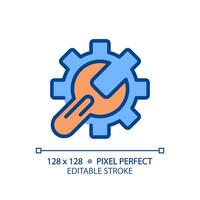 Setup pixel perfect RGB color icon. System settings. Troubleshooting service. Technical repair. Automated process. Isolated vector illustration. Simple filled line drawing. Editable stroke