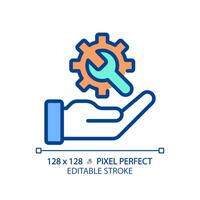 Technical support pixel perfect RGB color icon. Customer service. Professional assistance. Resolve computer problem. Isolated vector illustration. Simple filled line drawing. Editable stroke