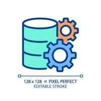 Data settings pixel perfect RGB color icon. Database configurations. Storage adjustment. Digital record of files. Isolated vector illustration. Simple filled line drawing. Editable stroke