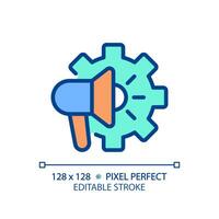 Ad settings pixel perfect RGB color icon. Search engine optimization. SEO tools. Marketing and promotion. Advertising options. Isolated vector illustration. Simple filled line drawing. Editable stroke