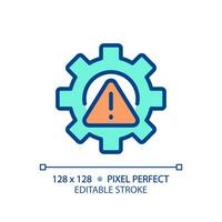 Setup error pixel perfect RGB color icon. Technical problem. System failure. Software installation error. Warning sign. Isolated vector illustration. Simple filled line drawing. Editable stroke