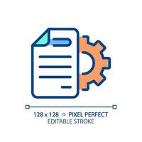 Document settings pixel perfect RGB color icon. Digital record setup. Text formatting and changes. Files configuration. Isolated vector illustration. Simple filled line drawing. Editable stroke