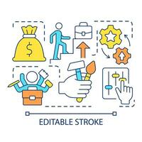 Employee skills monetization promotion concept icon. Career promotion in company. Workflow management abstract idea thin line illustration. Isolated outline drawing. Editable stroke vector