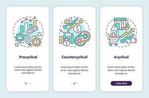 Attributes of economic indicators onboarding mobile app screen. Walkthrough 3 steps editable graphic instructions with linear concepts. UI, UX, GUI template vector