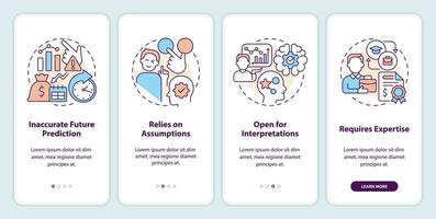 Economic indicators disadvantages onboarding mobile app screen. Walkthrough 4 steps editable graphic instructions with linear concepts. UI, UX, GUI template vector