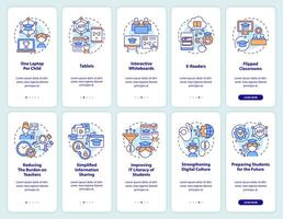 ict en educación industria inducción móvil aplicación pantallas colocar. recorrido 5 5 pasos editable gráfico instrucciones con lineal conceptos. ui, ux, gui modelo vector