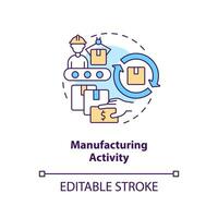 fabricación actividad concepto icono. durable bienes. económico indicadores ejemplo resumen idea Delgado línea ilustración. aislado contorno dibujo. editable carrera vector