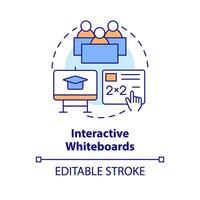 Interactive whiteboards concept icon. Educational application of ICT abstract idea thin line illustration. Isolated outline drawing. Editable stroke vector