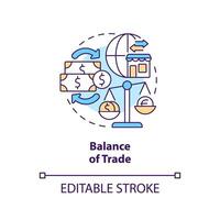 Balance of trade concept icon. Goods import and export. Economic indicators example abstract idea thin line illustration. Isolated outline drawing. Editable stroke vector