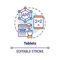 Tablets concept icon. Small personal computers. Educational application of ICT abstract idea thin line illustration. Isolated outline drawing. Editable stroke vector