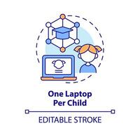 One laptop per child concept icon. Digital literacy. Educational application of ICT abstract idea thin line illustration. Isolated outline drawing. Editable stroke vector
