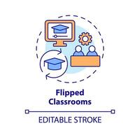 Flipped classrooms concept icon. E learning model. Educational application of ICT abstract idea thin line illustration. Isolated outline drawing. Editable stroke vector