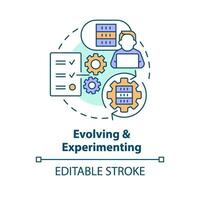 Evolving and experimenting concept icon. Big data process. ICT literacy level abstract idea thin line illustration. Isolated outline drawing. Editable stroke vector