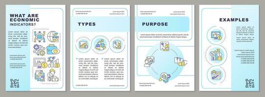 What are economic indicators blue gradient brochure template. Leaflet design with linear icons. 4 vector layouts for presentation, annual reports