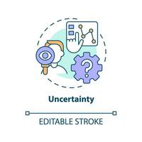 Uncertainty concept icon. Data analysing skills. ICT literacy level abstract idea thin line illustration. Isolated outline drawing. Editable stroke vector