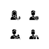 Internal organs treatment black glyph icons set on white space. Pulmonology, nephrology. Gastroenterology. Healthcare services. Silhouette symbols. Solid pictogram pack. Vector isolated illustration