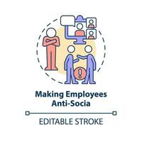 Making employees anti social concept icon. ICT in business disadvantage abstract idea thin line illustration. Isolated outline drawing. Editable stroke vector