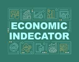 Economic indicator word concepts dark green banner. Market analysis. Infographics with editable icons on color background. Isolated typography. Vector illustration with text