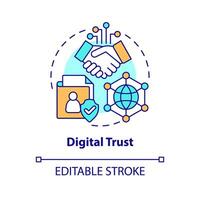 Digital trust concept icon. Data security. Information technology trend abstract idea thin line illustration. Isolated outline drawing. Editable stroke vector