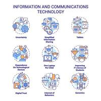 información y comunicaciones tecnología concepto íconos colocar. ict desarrollo idea Delgado línea color ilustraciones. aislado simbolos editable carrera vector