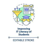Improving IT literacy of students concept icon. ICT benefit in education abstract idea thin line illustration. Isolated outline drawing. Editable stroke vector