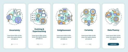 ICT literacy levels onboarding mobile app screen. Employment walkthrough 5 steps editable graphic instructions with linear concepts. UI, UX, GUI template vector