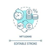 NFT loans turquoise concept icon. Financial operations with crypto. Promising trend abstract idea thin line illustration. Isolated outline drawing. Editable stroke vector