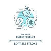 Solving energy problem turquoise concept icon. Reduce power consumption. NFT trend abstract idea thin line illustration. Isolated outline drawing. Editable stroke vector