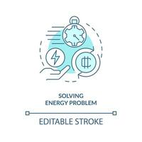 Solving energy problem turquoise concept icon. Reduce power consumption. NFT trend abstract idea thin line illustration. Isolated outline drawing. Editable stroke vector