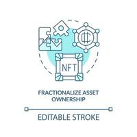 Fractionalize asset ownership turquoise concept icon. Split structure. NFT benefit abstract idea thin line illustration. Isolated outline drawing. Editable stroke vector