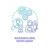 Successful real estate agent blue gradient concept icon. Buying house assistance. Property dealer abstract idea thin line illustration. Isolated outline drawing vector