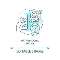 NFT on social media turquoise concept icon. Digital artefact. Promising virtual trend abstract idea thin line illustration. Isolated outline drawing. Editable stroke vector